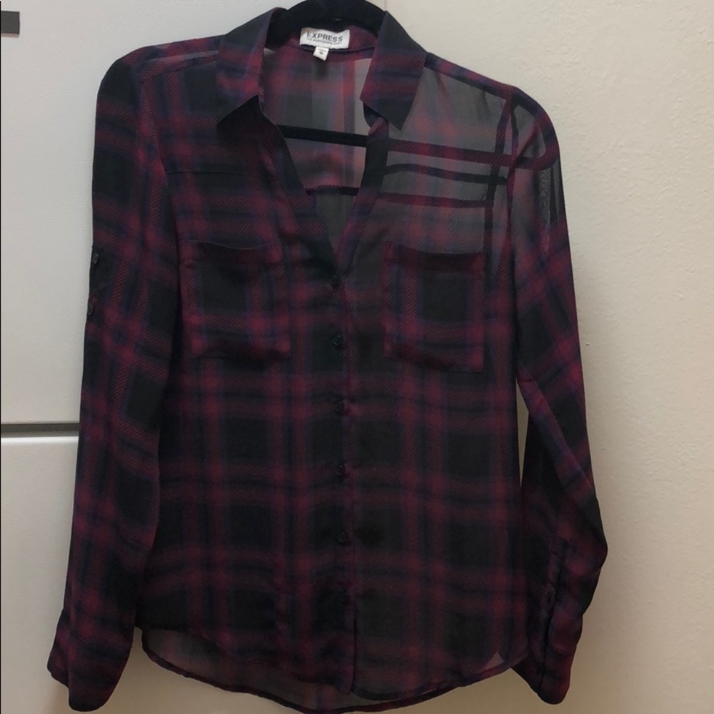 Express XS sheer plaid button down